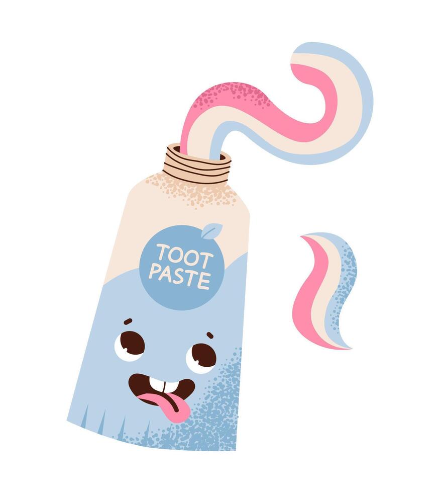Flat illustration of a cute toothpaste character related to dental hygiene. Oral care and dentistry, suitable. Medical, stomatology, and wellness concepts. vector