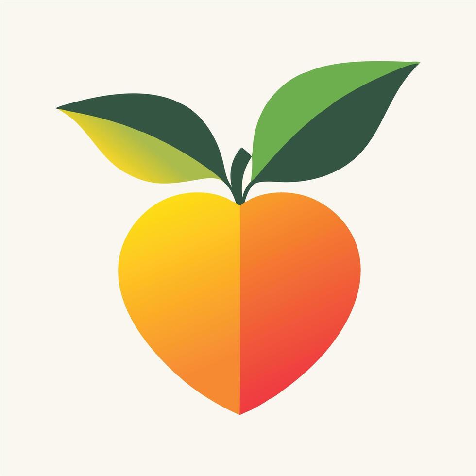 Abstract Stylized peach illustration with green leaves art Icon or Logo Design Template vector