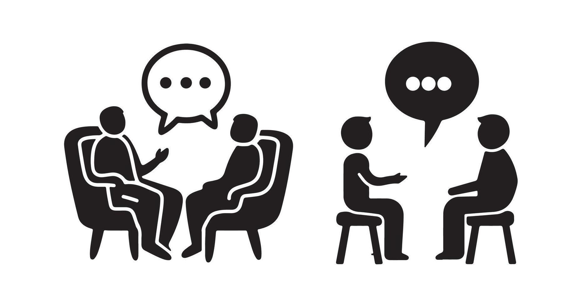 Abstract Two pairs of people talking with speech bubbles Icon or Logo Design Template vector