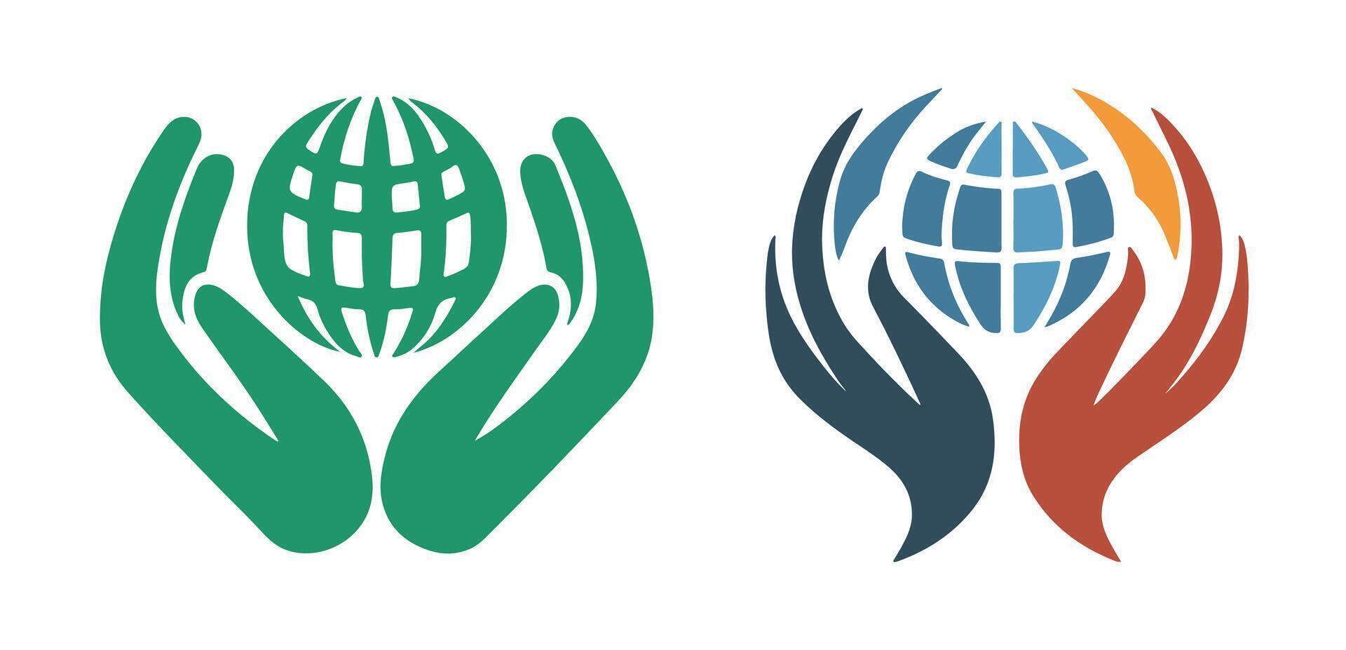 Abstract Hands holding globe Icon or Logo Design Template vector