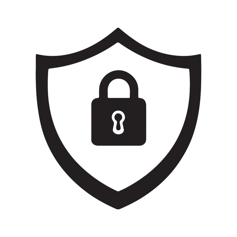 Abstract black shield with a black padlock in the center Icon or Logo Design Template vector