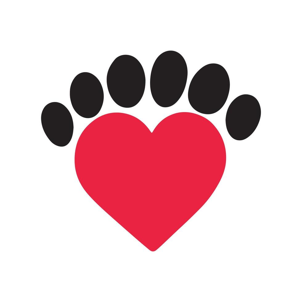 Abstract Red heart with black paw prints Icon or Logo Design Template vector