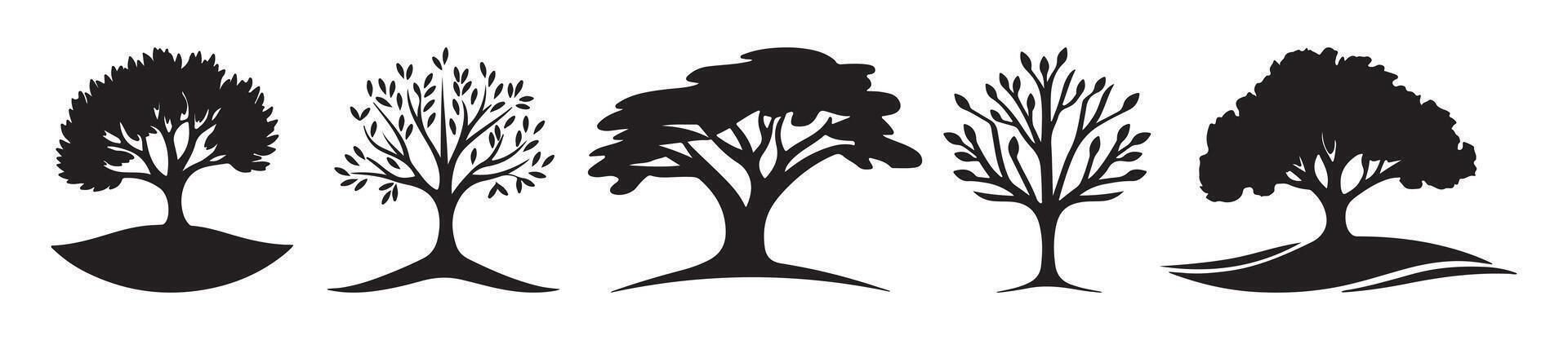 Abstract Five different tree silhouettes Icon or Logo Design Template vector