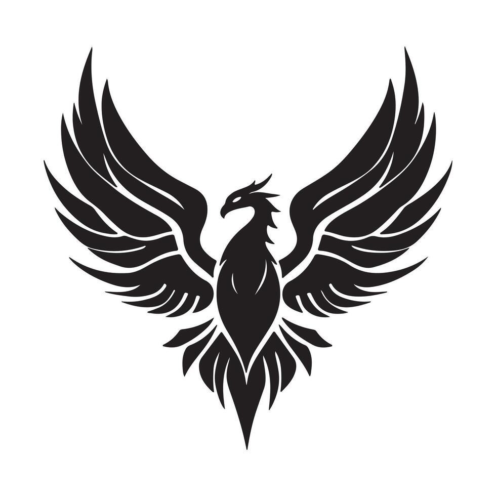 Abstract Stylized black phoenix with wings spread wide open Icon or Logo Design Template vector
