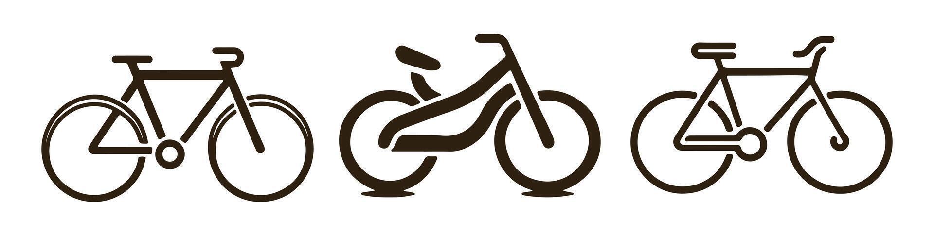 Abstract Three bicycle icons in dark brown Icon or Logo Design Template vector