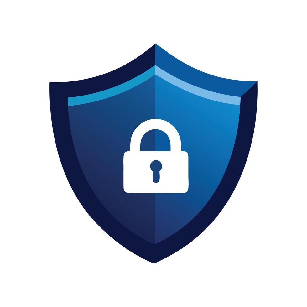 Abstract Blue shield with white padlock security protection Icon or Logo Design Template vector