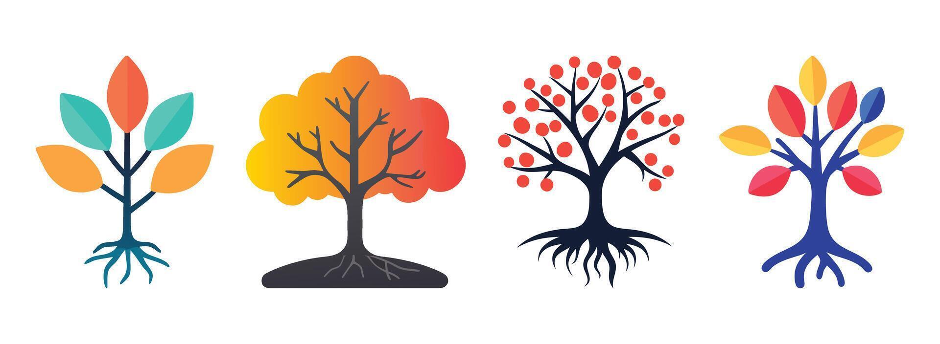 Abstract Four stylized trees with different color palettes Icon or Logo Design Template vector