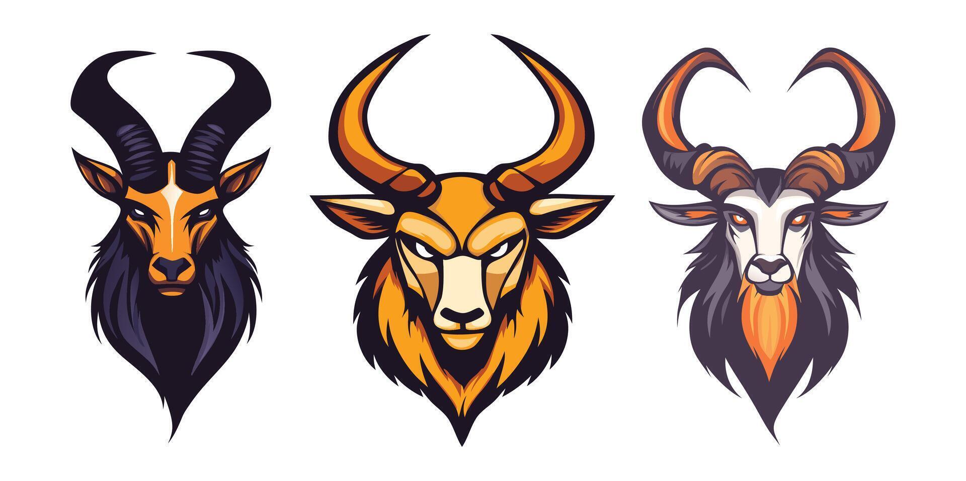 Abstract goat heads with different horn shapes Icon or Logo Design Template vector