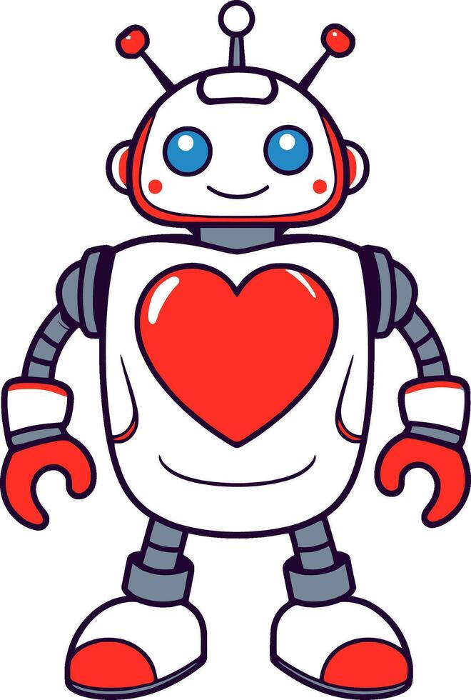 A cartoon robot with a heart in its chest vector