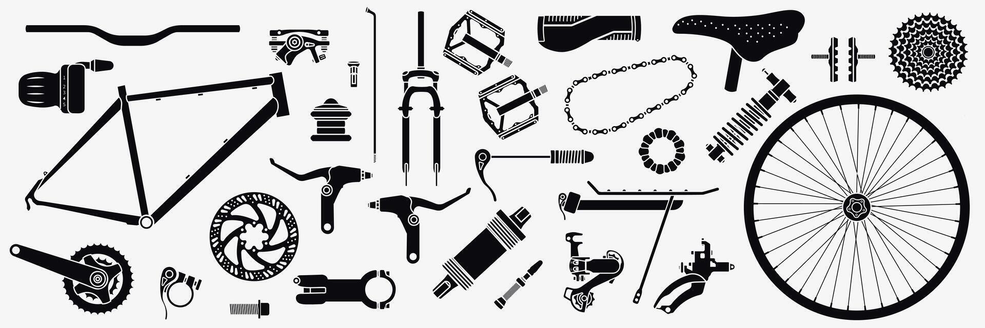 Advertisement for a bicycle shop. Bicycle details in dark silhouettes. Bicycle advertising. vector