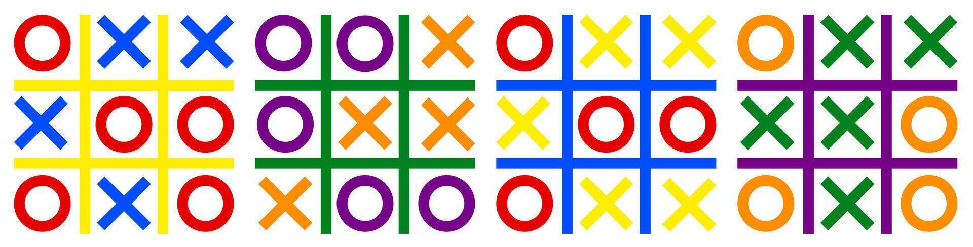 Colorful tic-tac-toe game. Different games of X-O. Play tic-tac-toe. vector