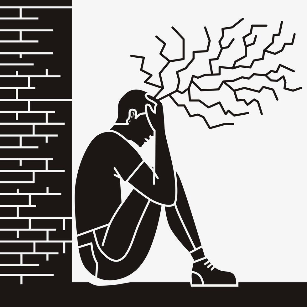 Male character with broken life dark silhouette. Stressful situation. Man with broken life. vector