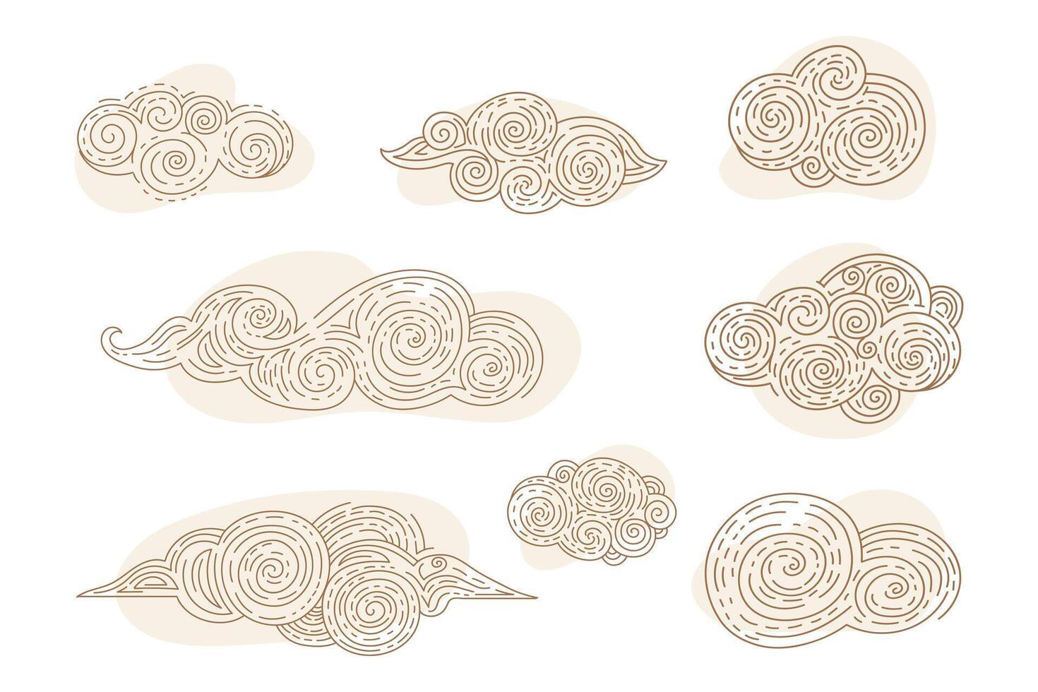 Set of celestial abstract line art clouds illustration vector