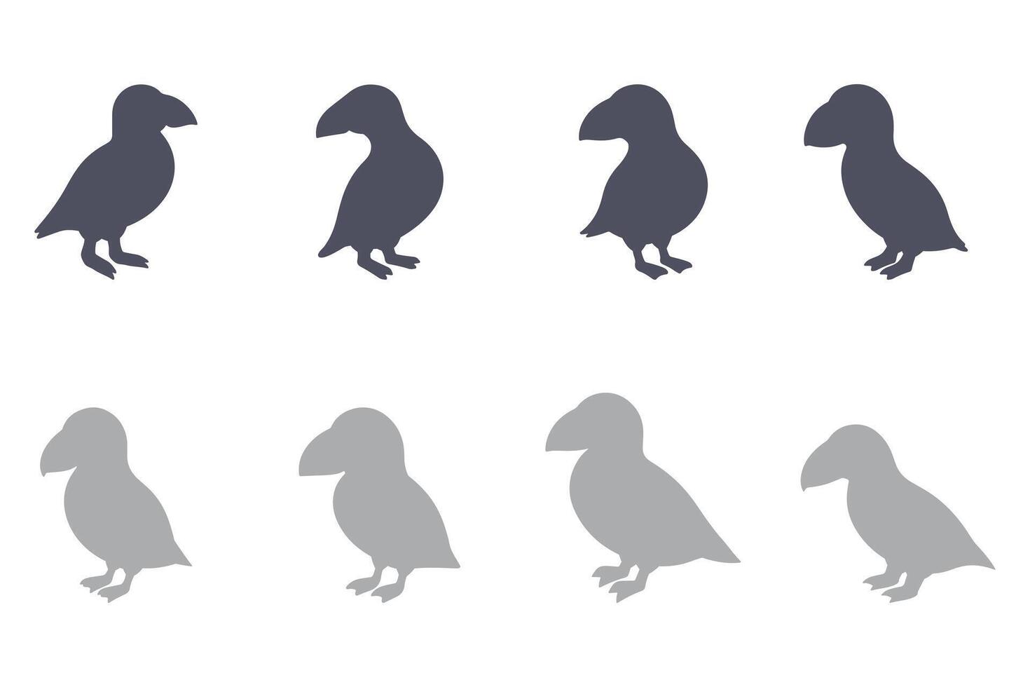 Puffin Bird Silhouette Icon Set. Animal Illustration Design vector