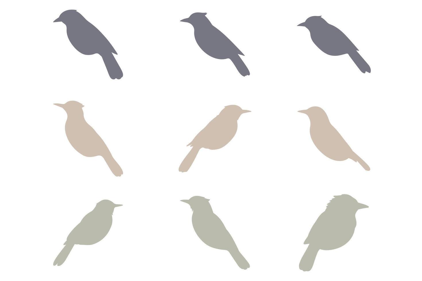 Stylized Magpie Robin Silhouette Icon Set vector