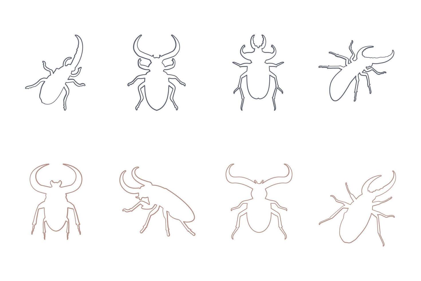 Stag Beetle Outline Icon Set vector