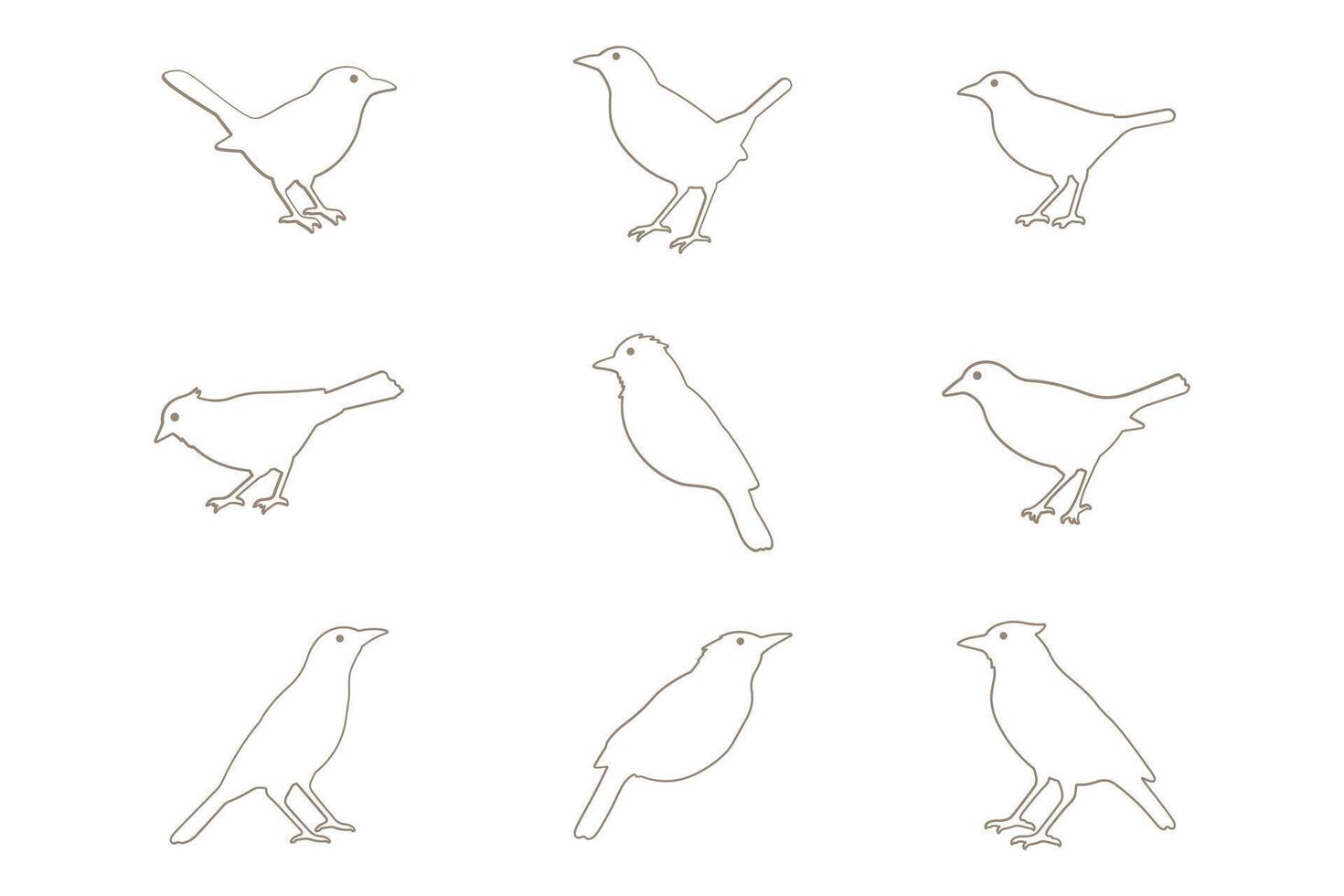 Myna Bird Outline Icon Set vector