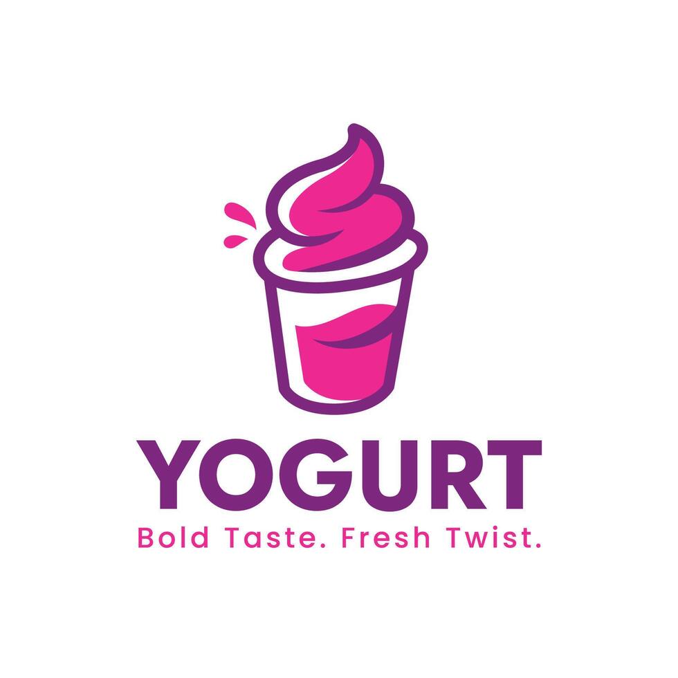 A vibrant and playful yogurt logo featuring bold pink colors, conveying freshness and deliciousness. Perfect for ice cream, frozen desserts, and dairy branding. vector