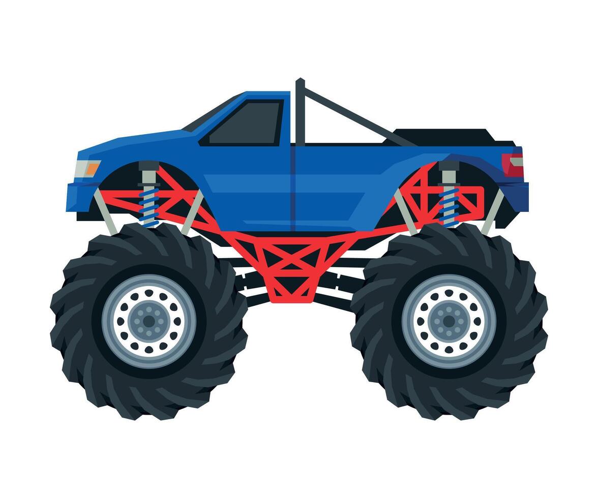 Monster Truck Vehicle, Pickup Car with Large Tires, Heavy Professional Transport Illustration vector