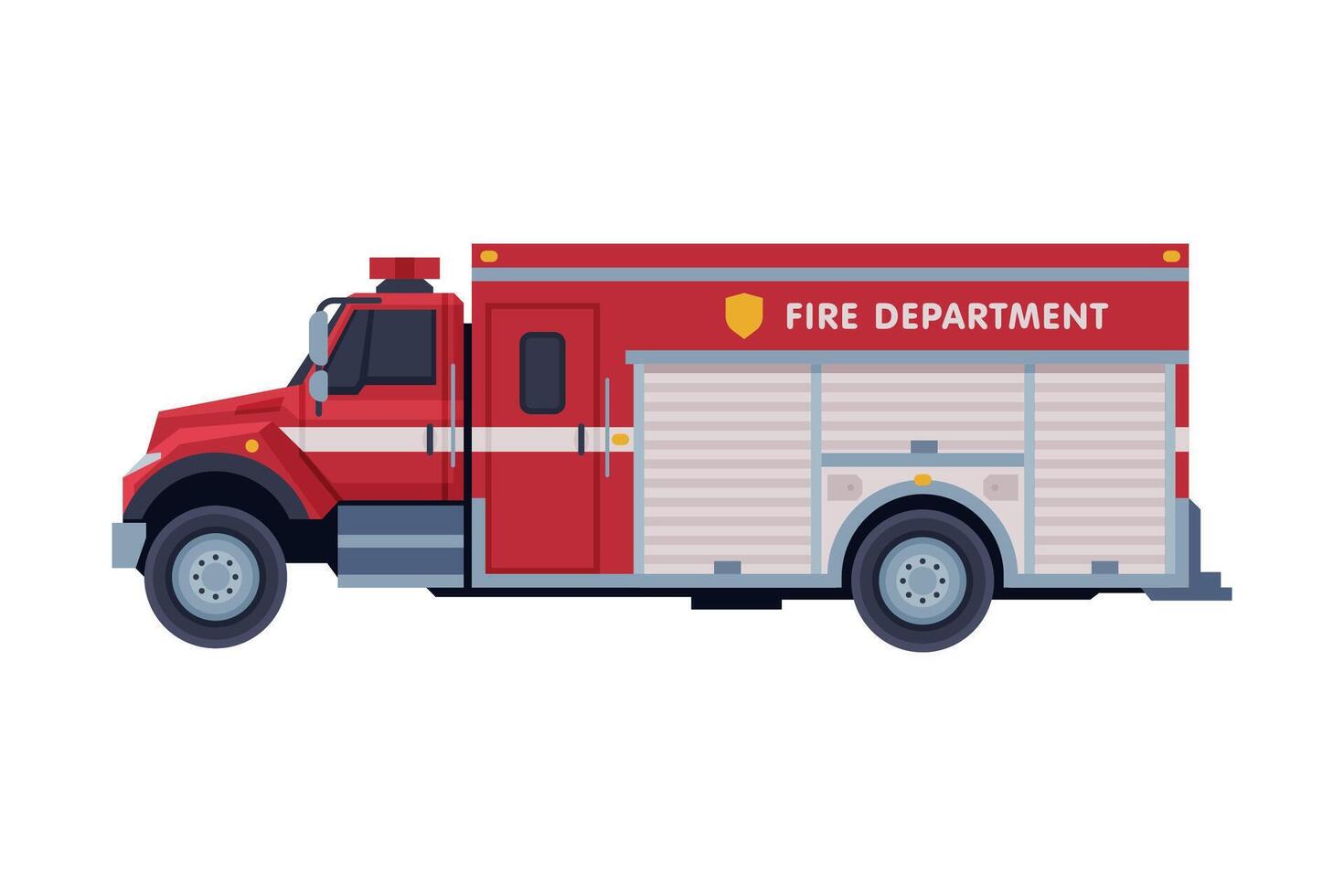 Red Engine Fire Truck, Emergency Service Firefighting Vehicle Flat Style Illustration on White Background vector