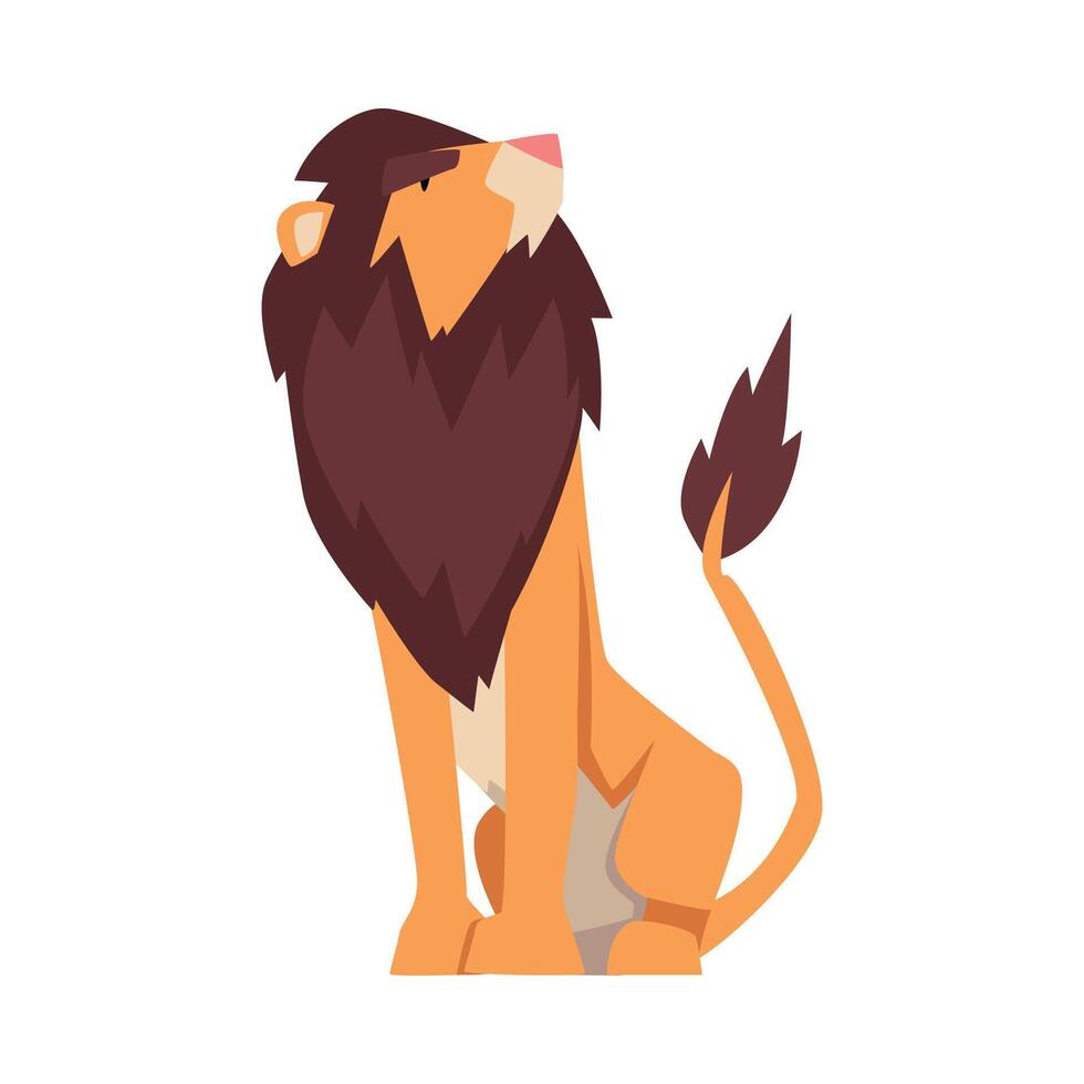 Proud Powerful Lion, Mammal Jungle Animal Character Cartoon Illustration vector