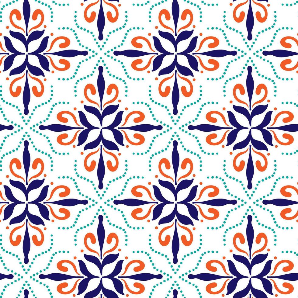 abstract geometric seamless pattern kitchen print fabric, azulejo Majolica Art Deco motif vector