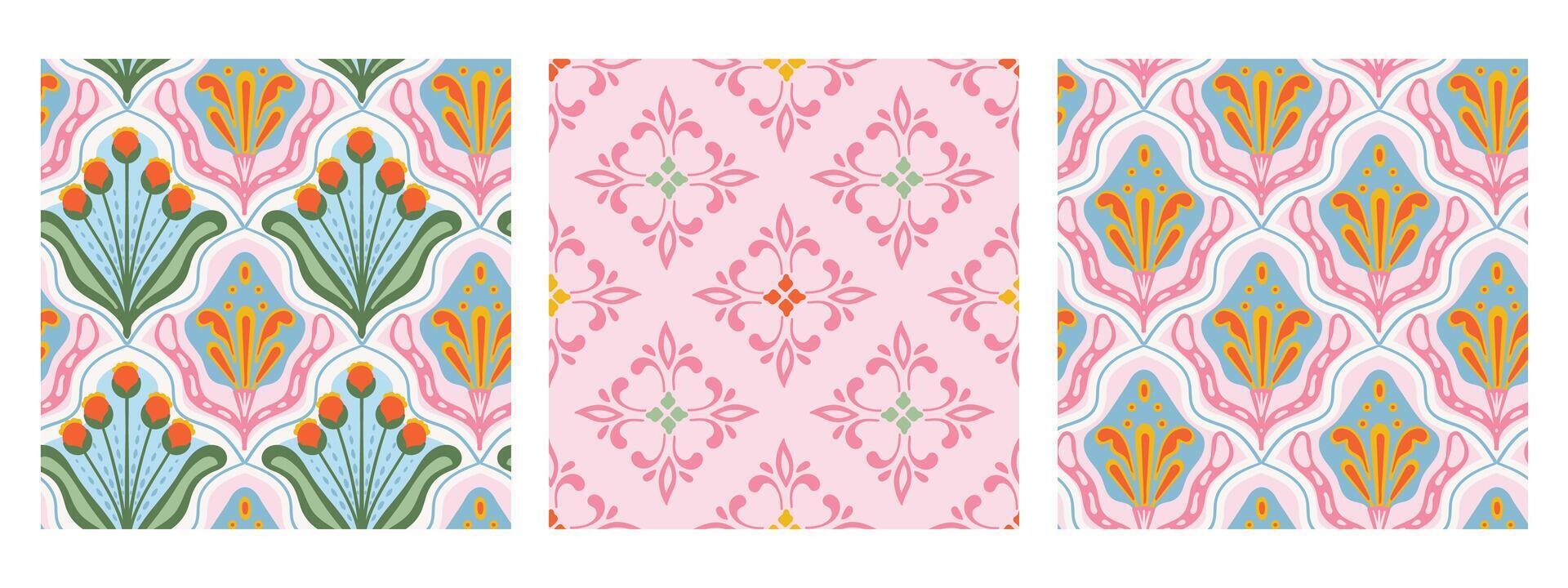 Art Deco seamless pattern set. abstract geometric azulejo Majolica motif texture collection vector