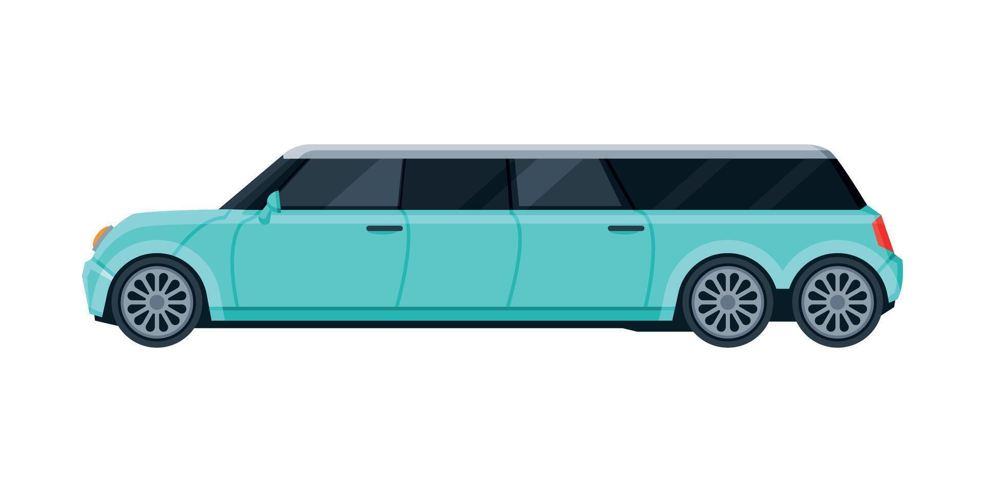 Limousine Car, Elegant Premium Luxurious Light Blue Vehicle, Side View Flat Illustration vector