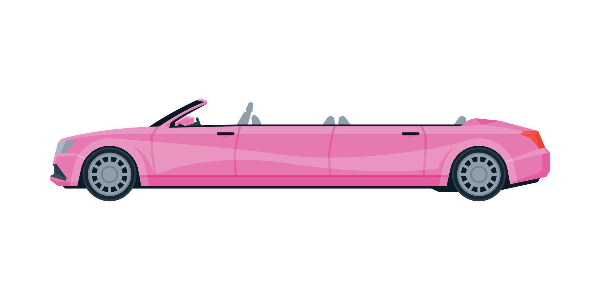 Retro Pink Limousine Car, Elegant Premium Luxurious Limo Vehicle, Side View Flat Illustration vector