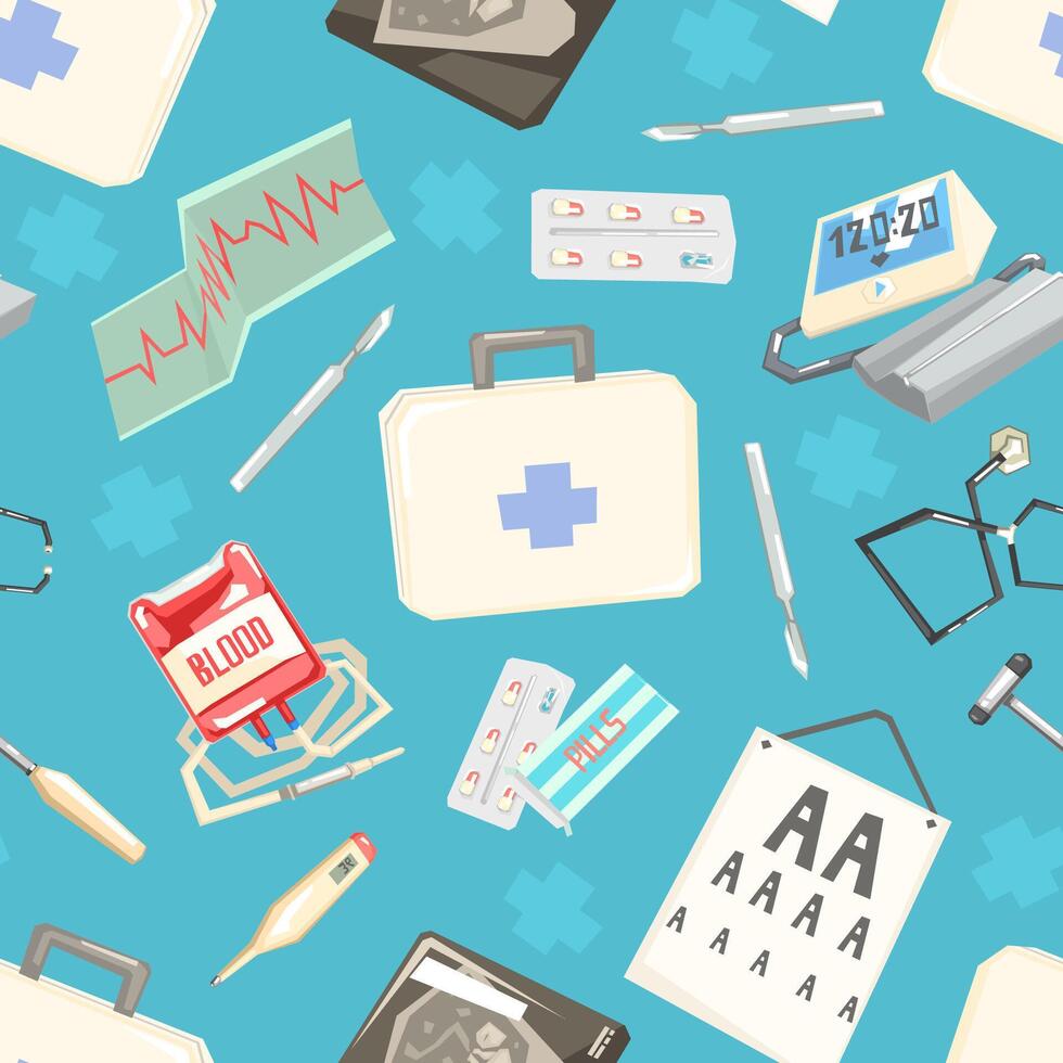 Medical Supplies Seamless Pattern, Doctors Tools, Design Element Can Be Used for Website, Wallpaper, Background illustration vector