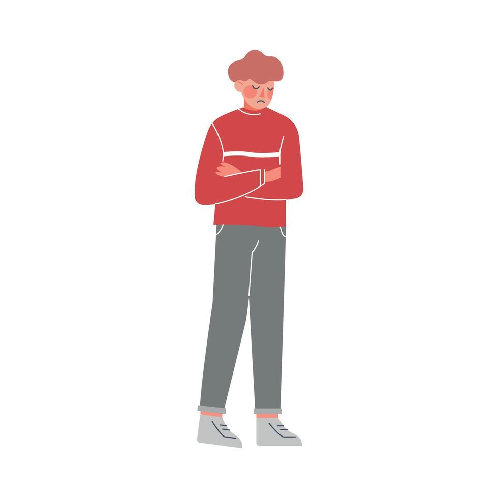 Unhappy Young Man, Guy Having Problems, Loneliness, Depression, Despair Illustration vector