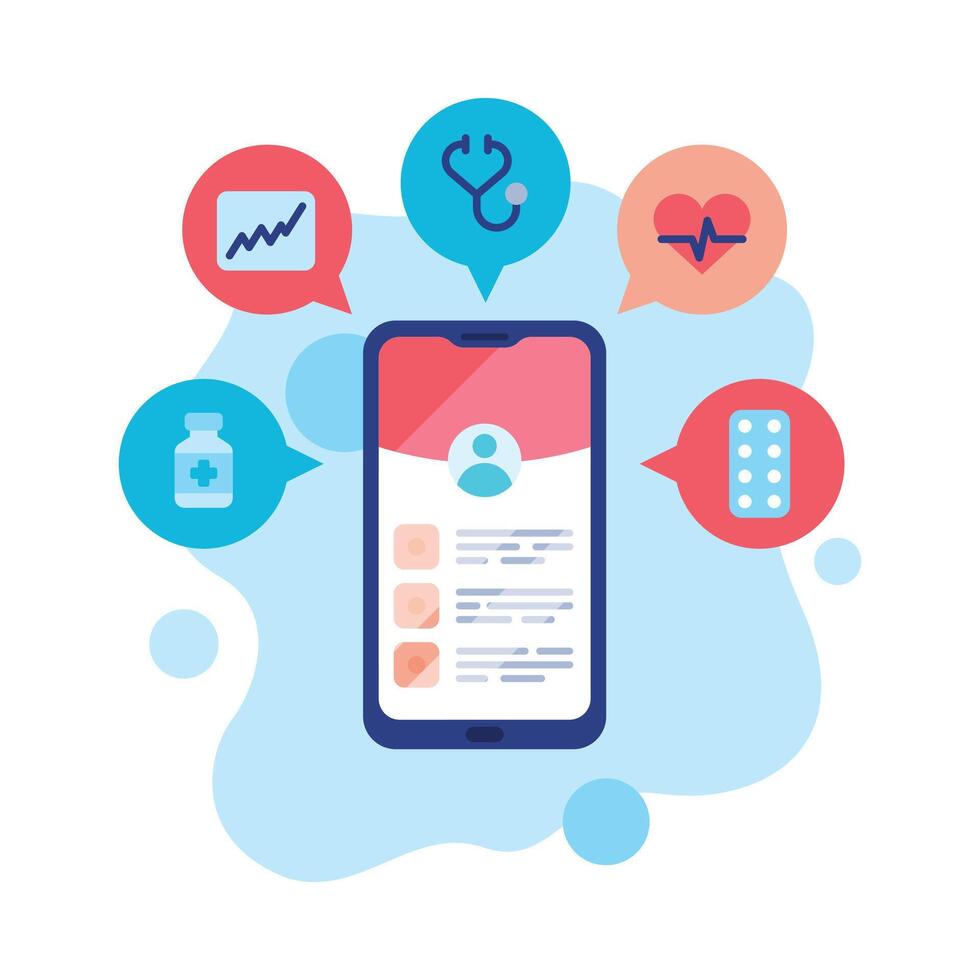 Online Medical Consultation Mobile App, Telemedicine Service Flat Style Illustration on White Background vector