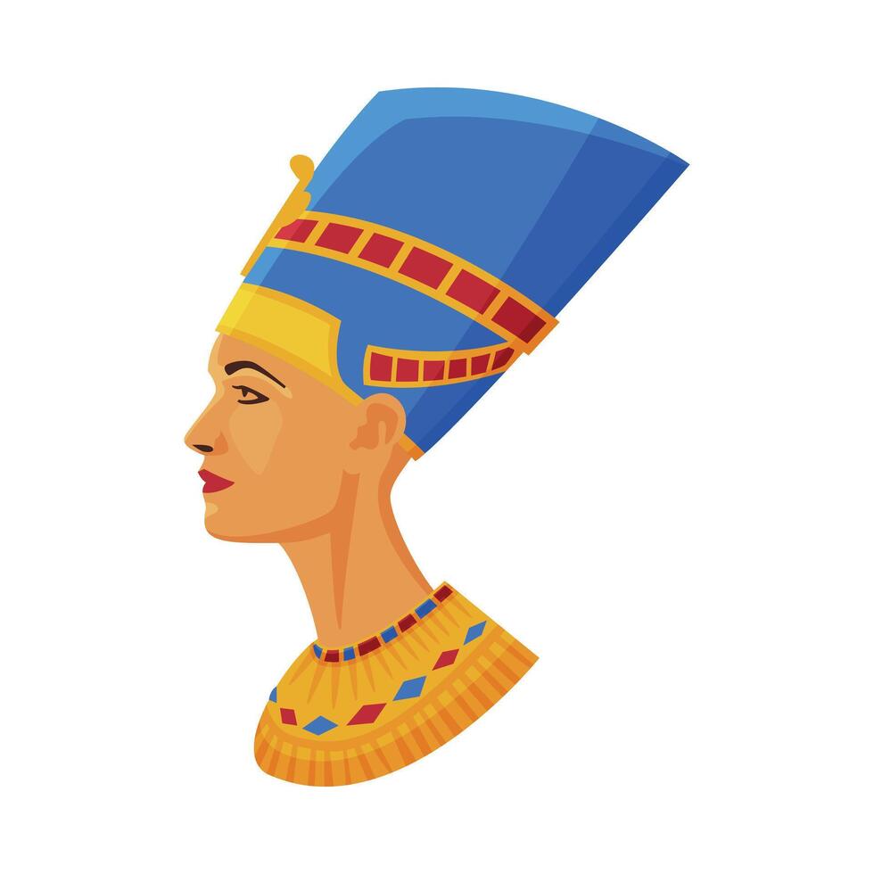 Bust of Nefertiti, Symbol of Egypt Flat Style Illustration on White Background vector
