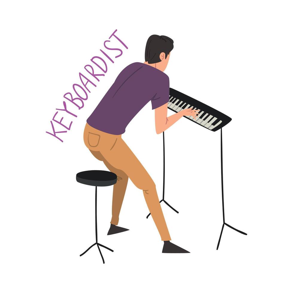 Male Keyboardist Playing Music, Creative Hobby or Profession Cartoon Style Illustration on White Background vector