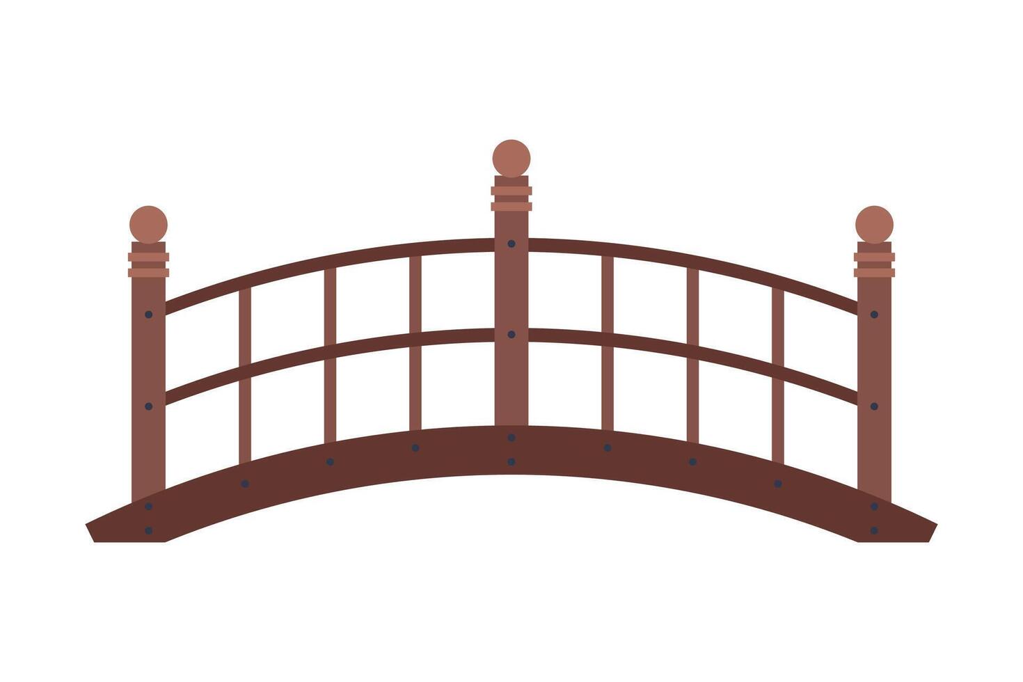 Arched Wooden Bridge, Urban Infrastructure Design Element, Flat Style Illustration on White Background vector