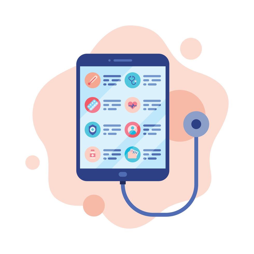 Contemporary Service with Online Medical Consultation, Remote Medical Assistance Mobile App Flat Style Illustration on White Background vector