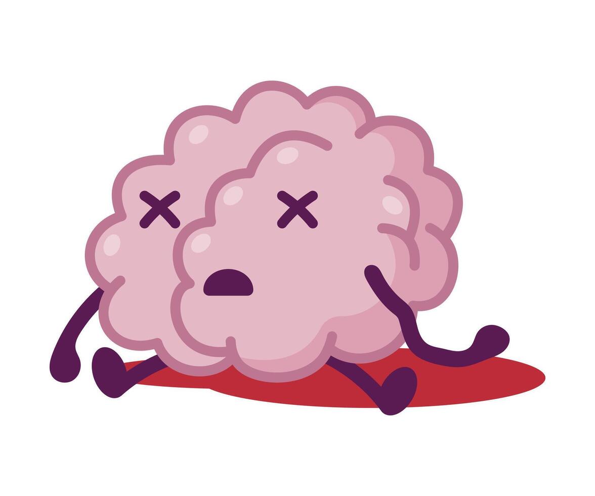 Dead Brain, Funny Human Nervous System Organ Cartoon Character Illustration on White Background vector
