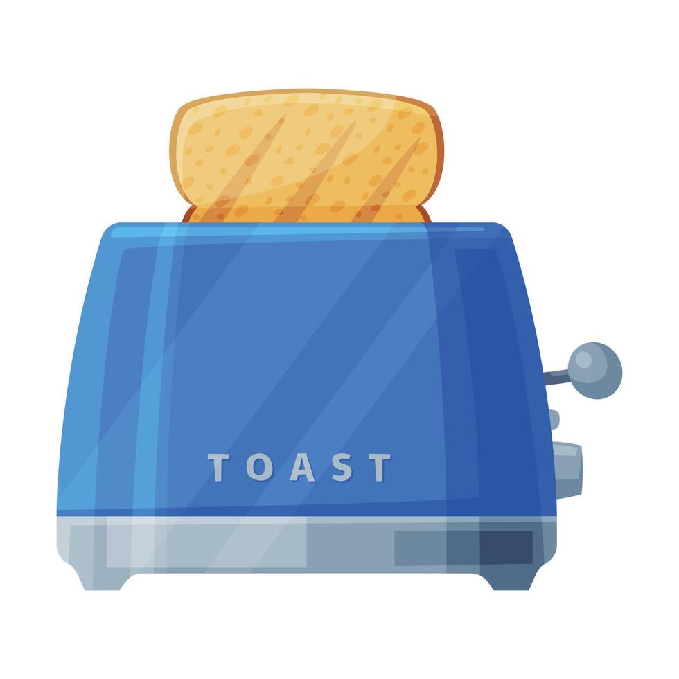 Toaster with Grilled Toast Bread, Household Kitchen Appliance Flat Style Illustration on White Background vector