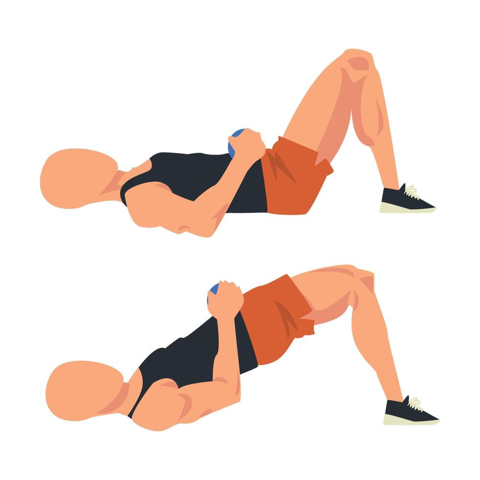 Man Doing Exercise with Hips Raise in Two Steps, Male Athlete Doing Sports for Fit Body, Buttock Workout Illustration on White Background vector