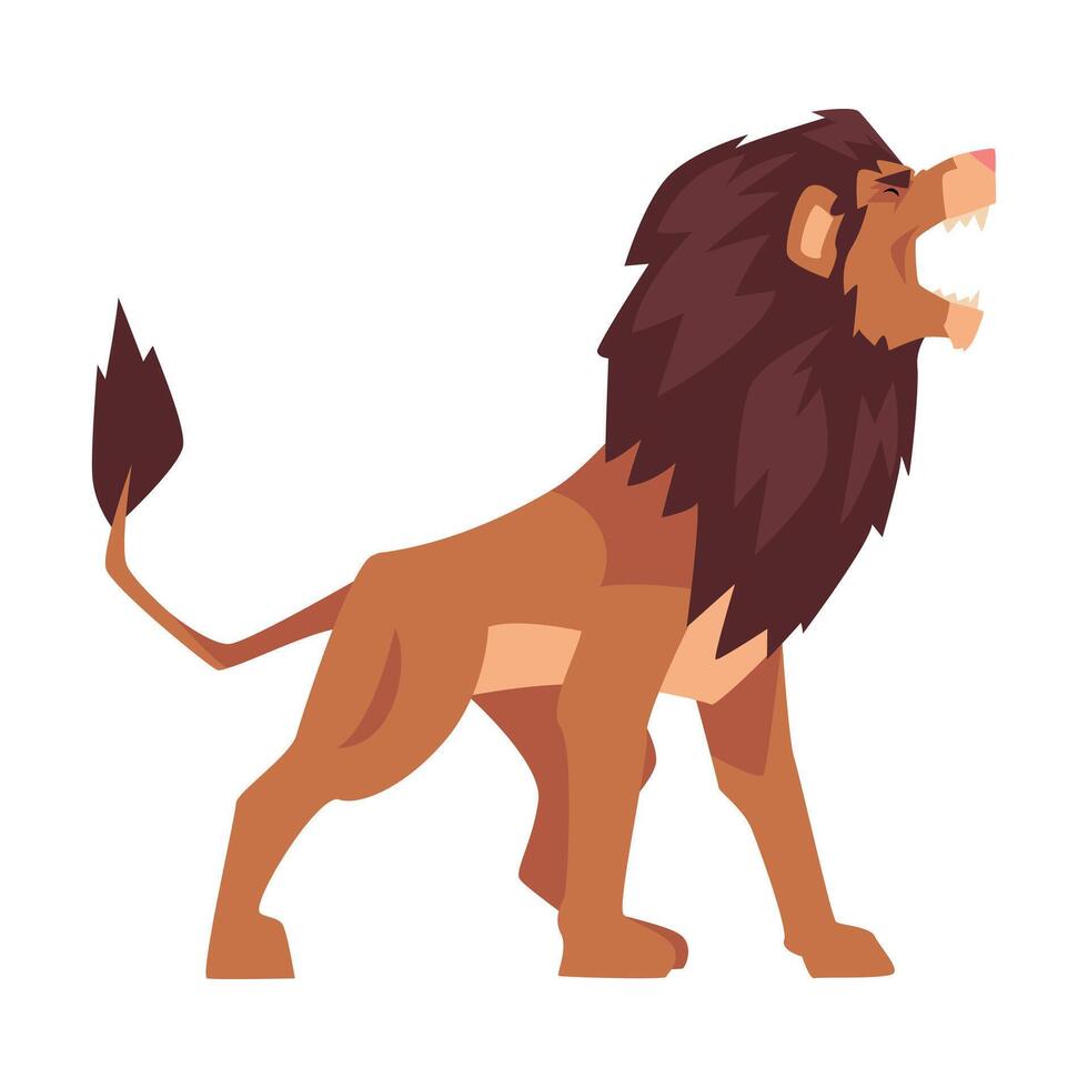 Roaring Powerful Lion, Mammal Jungle Animal Character Illustration vector