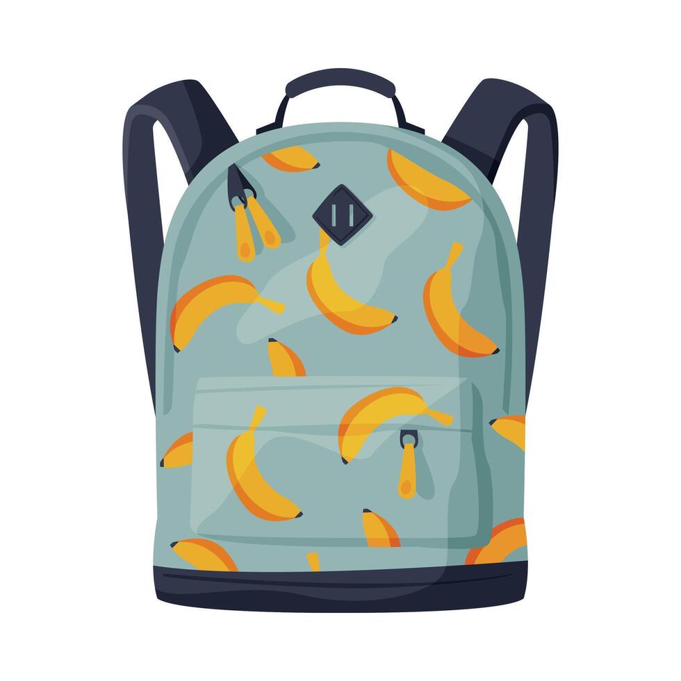 Backpack for Schoolchildren or Students, Front View of Textile Backpack with Pattern of Bananas Flat Style Illustration vector