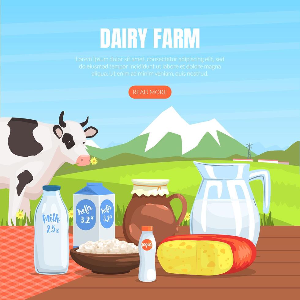 Dairy Farm Landing Page Templte, Fresh Healthy Eco Agricultural Products Website, Homepage, Mobile App Illustration vector