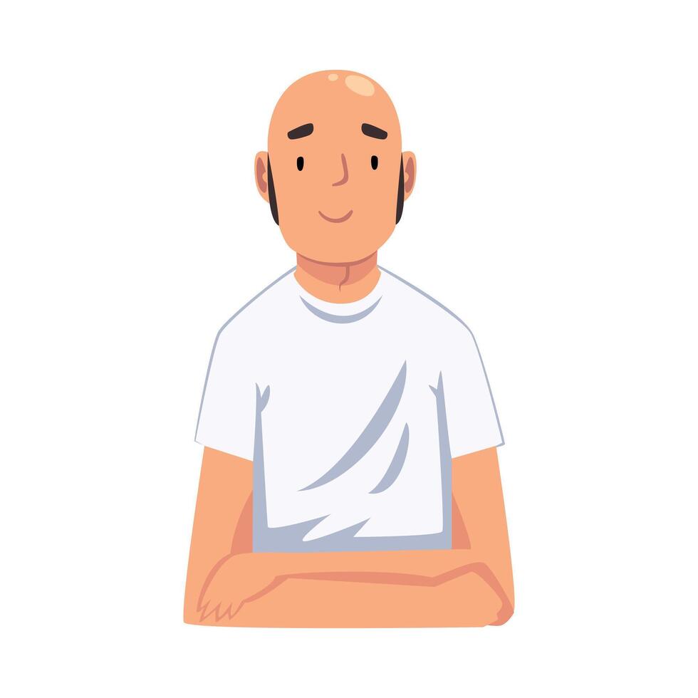 Bald Man Sitting and Looking at Us Cartoon Illustration vector
