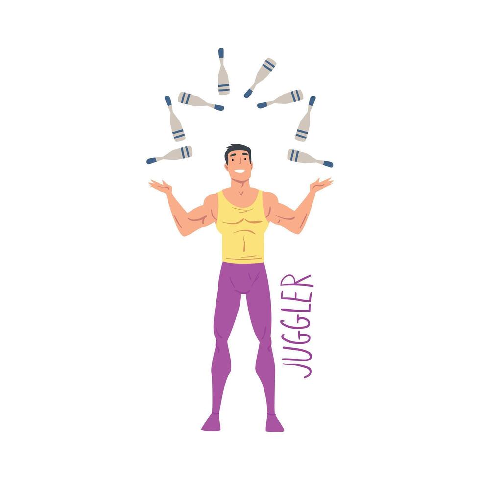 Male Circus Juggling with Clubs, Creative Hobby or Profession Cartoon Style Illustration on White Background vector