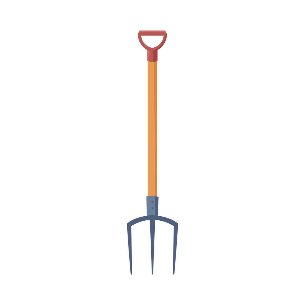 Garden Pitchfork, Agriculture Work Equipment, Farming Tool Flat Style Illustration on White Background vector