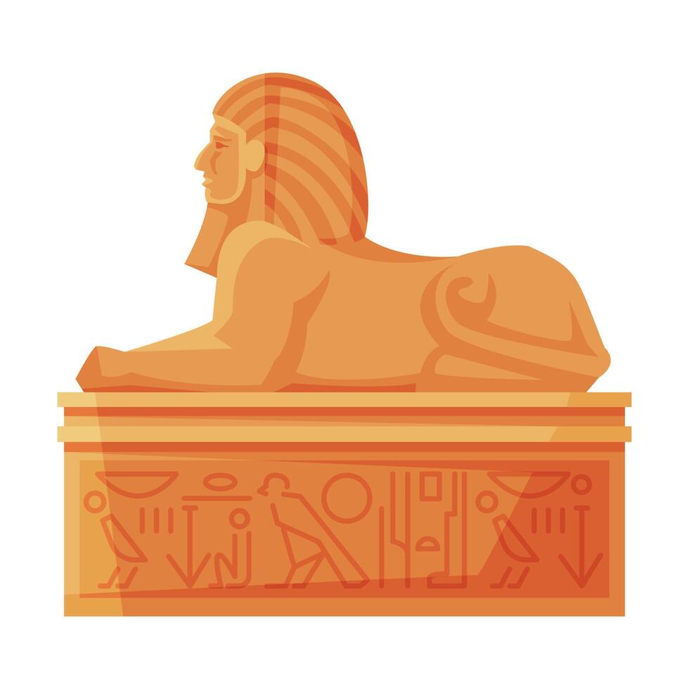 Egyptian Sphinx Statue, Side View, Symbol of Egypt Flat Style Illustration on White Background vector