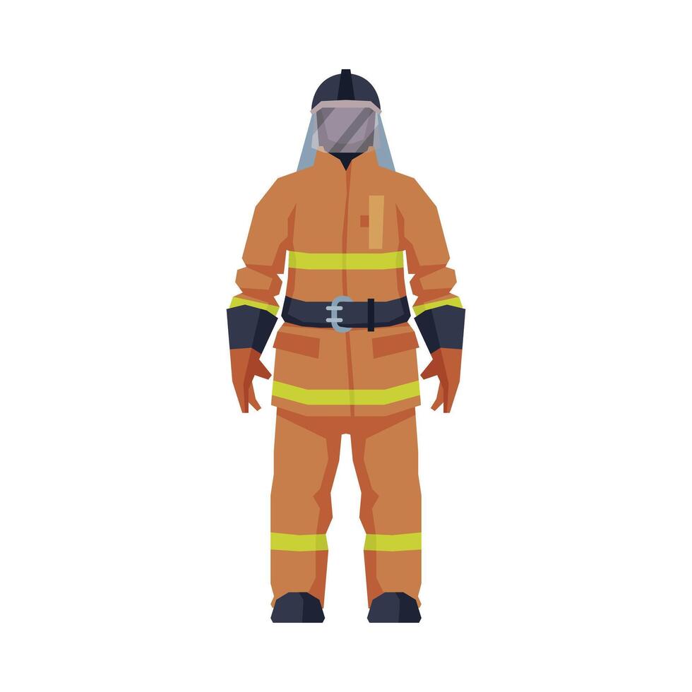 Rescue Firefighter, Fireman in Oxygen Mask and Uniform Flat Style Illustration on White Background vector