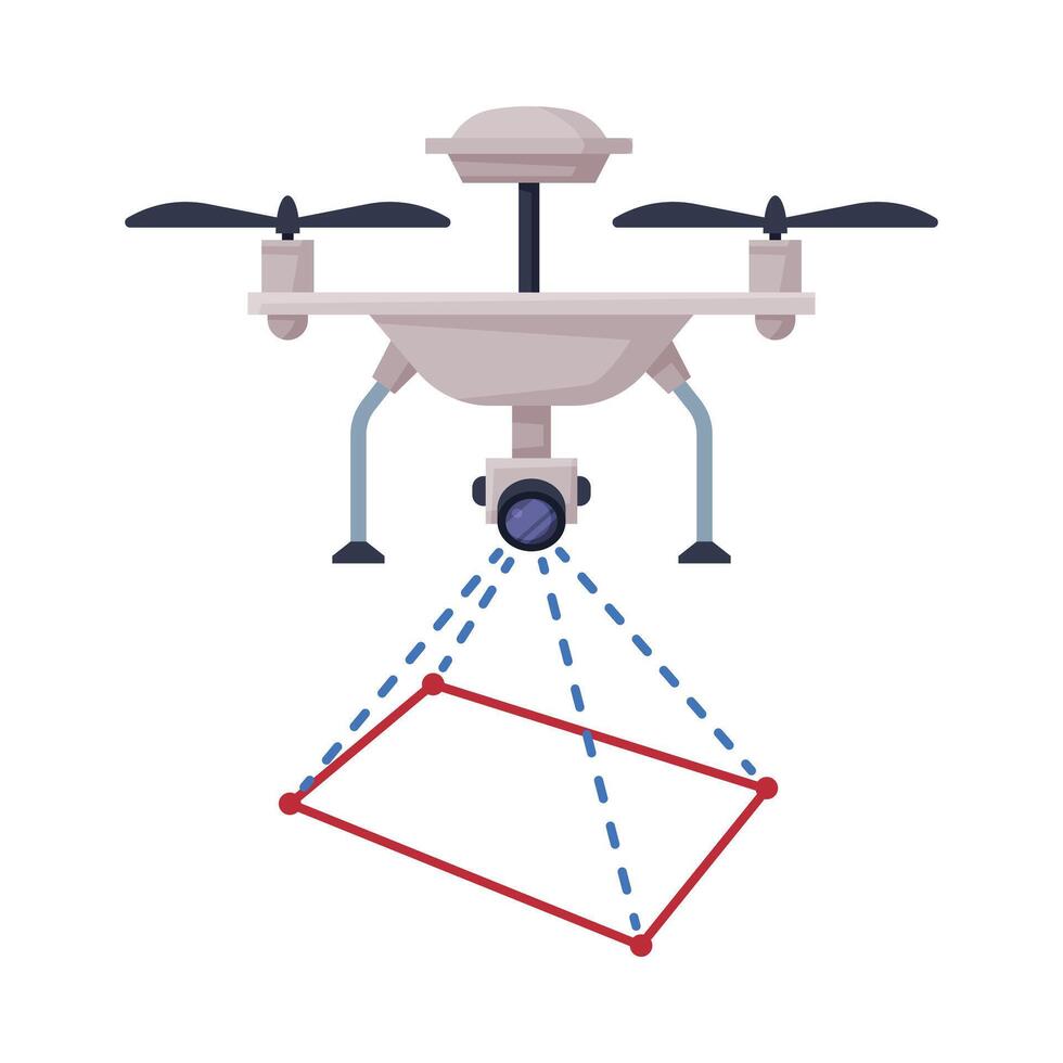 Drone Guadrocopter Geodetic Survey Engineering Device Flat Style Illustration on White Background vector