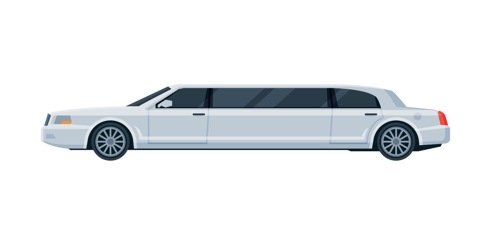 White Limousine Car, Elegant Premium Luxurious Limo Vehicle, Side View Flat Illustration vector