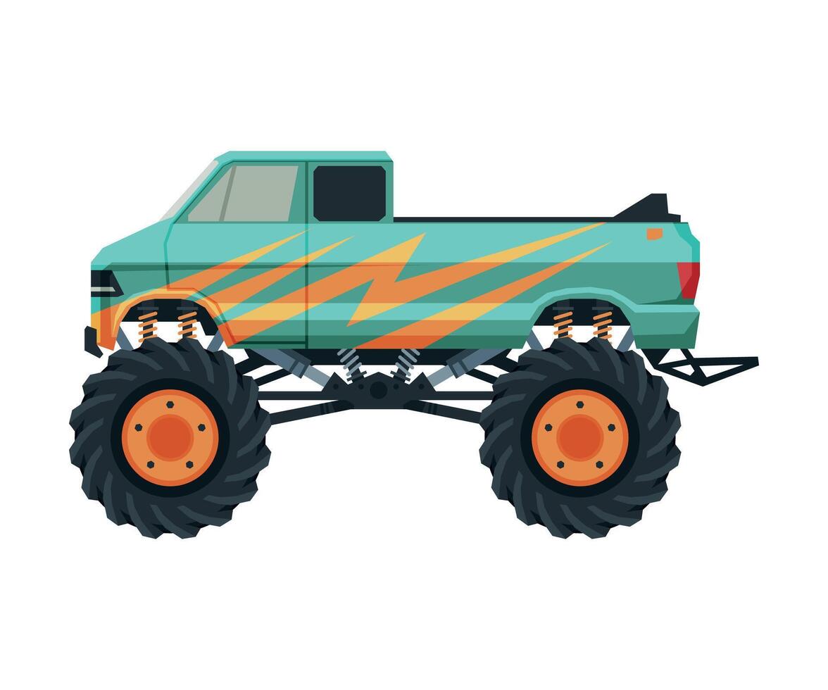 Monster Truck Vehicle, Heavy Pickup Car with Large Tires Illustration vector